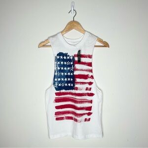 Hot Topic Muscle Tee White American Flag XS Tank Top